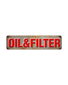 Oil and Filter, Automotive, Metal Sign, 20 X 5 Inches