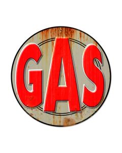 Gas, Automotive, Round Metal Sign, 14 X 14 Inches