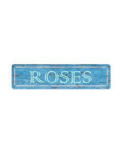 Blue Roses, Home and Garden, Vintage Metal Sign, 20 X 5 Inches
