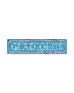 Blue Gladiolus, Home and Garden, Vintage Metal Sign, 20 X 5 Inches