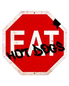 Eat Hot Dogs Stop Sign, Licensed Products/Retro Planet, Metal Sign, 16 X 16 Inches
