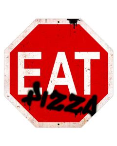 EAT PIZZA STOP SIGN, Licensed Products/Retro Planet, METAL SIGN , 16 X 16 Inches