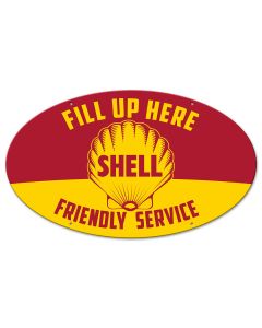 Fill Up Here Friendly Service Shell Grunge, Featured Artists/Shell, Oval, 24 X 14 Inches