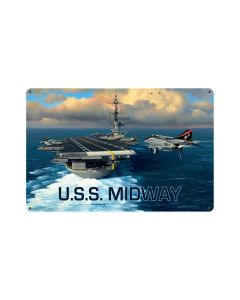 USS Midway, Allied Military, Vintage Metal Sign, 18 X 12 Inches