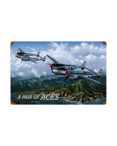 Pair of Aces, Aviation, Vintage Metal Sign, 24 X 16 Inches