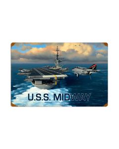 USS Midway, Allied Military, Vintage Metal Sign, 24 X 16 Inches