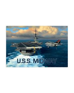 USS Midway, Allied Military, Metal Sign, 36 X 24 Inches