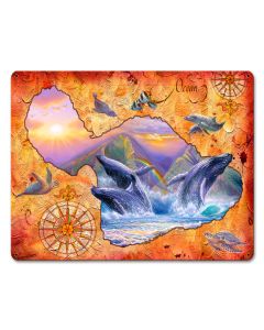 Whale Play Maui Map, Featured Artists/Steve Sundram Art, Satin, 15 X 12 Inches
