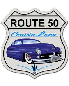 Mercury Cruisin' Route 50, Featured Artists/Tony's Pinstriping, SATIN SHIELD METAL SIGN , 15 X 15 Inches